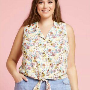 Her Universe Disney Beauty And The Beast Belle Floral Tie-Front Woven Tank Top